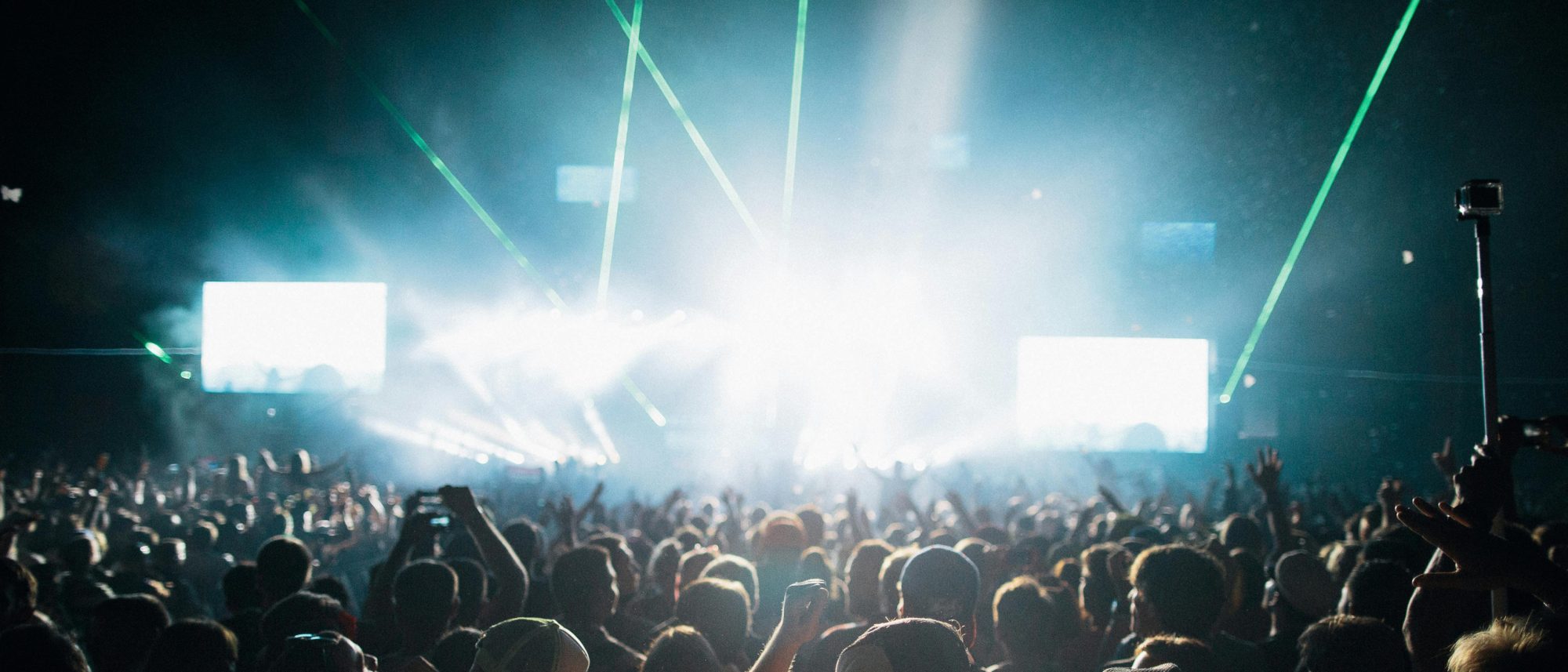Audience watching an impressive light show