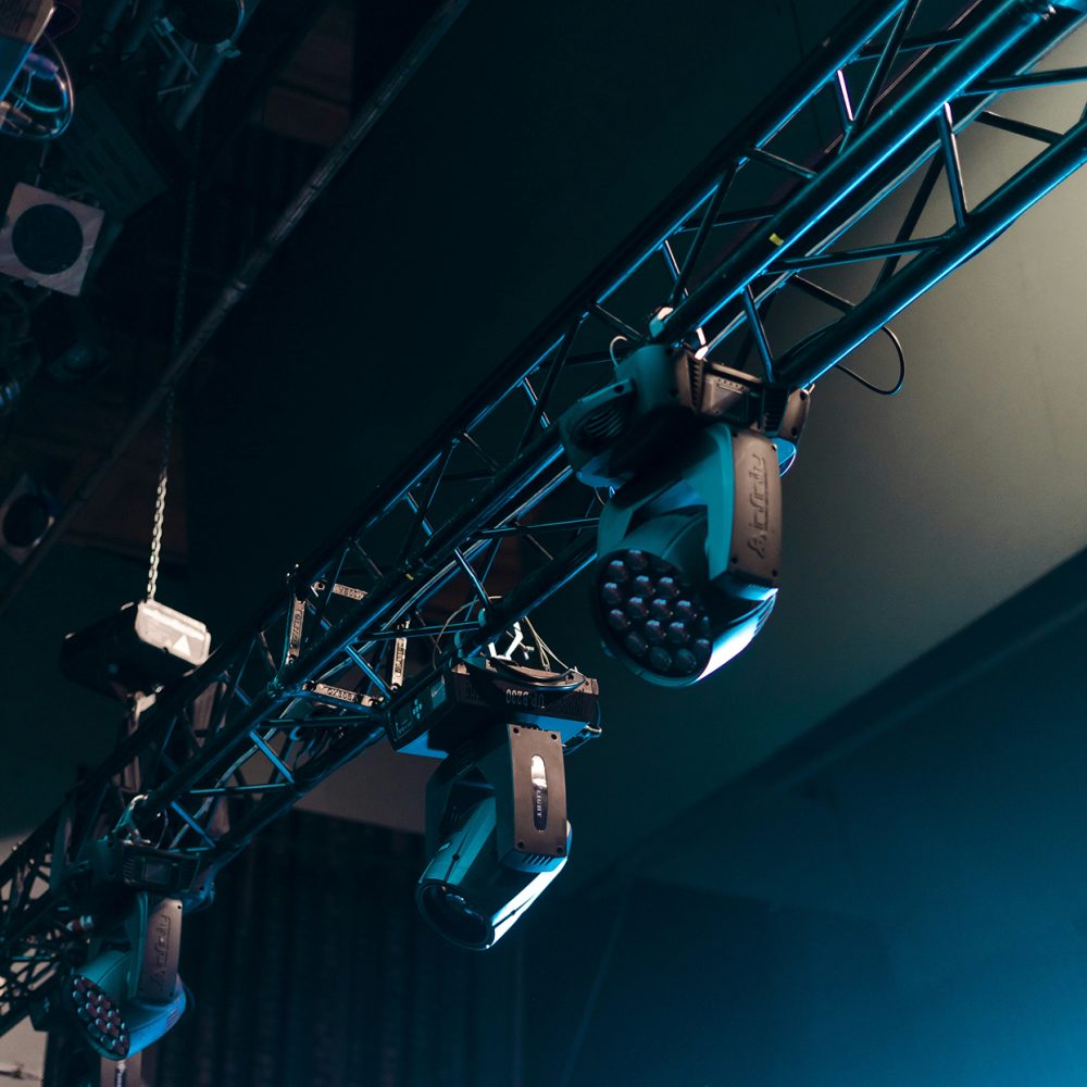 LED stage lights attached to a truss